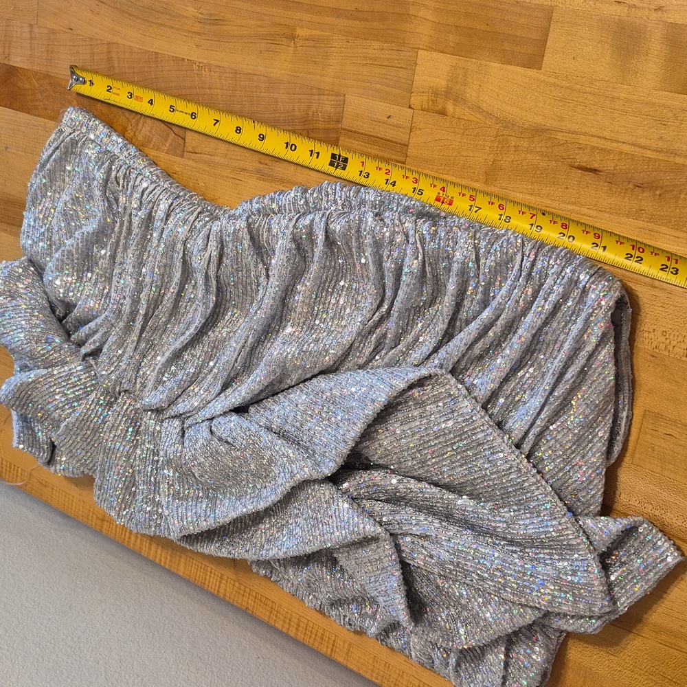 House Of CB London Sparkly Sequined Mini Dress Large Front Vertical Ruffles - Picture 12 of 12